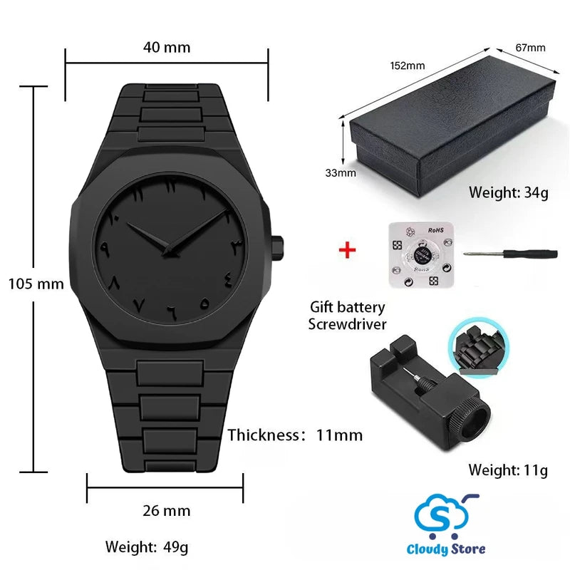 Arabic Dial Analog Design Fashion Black Wrist For Men- W0010