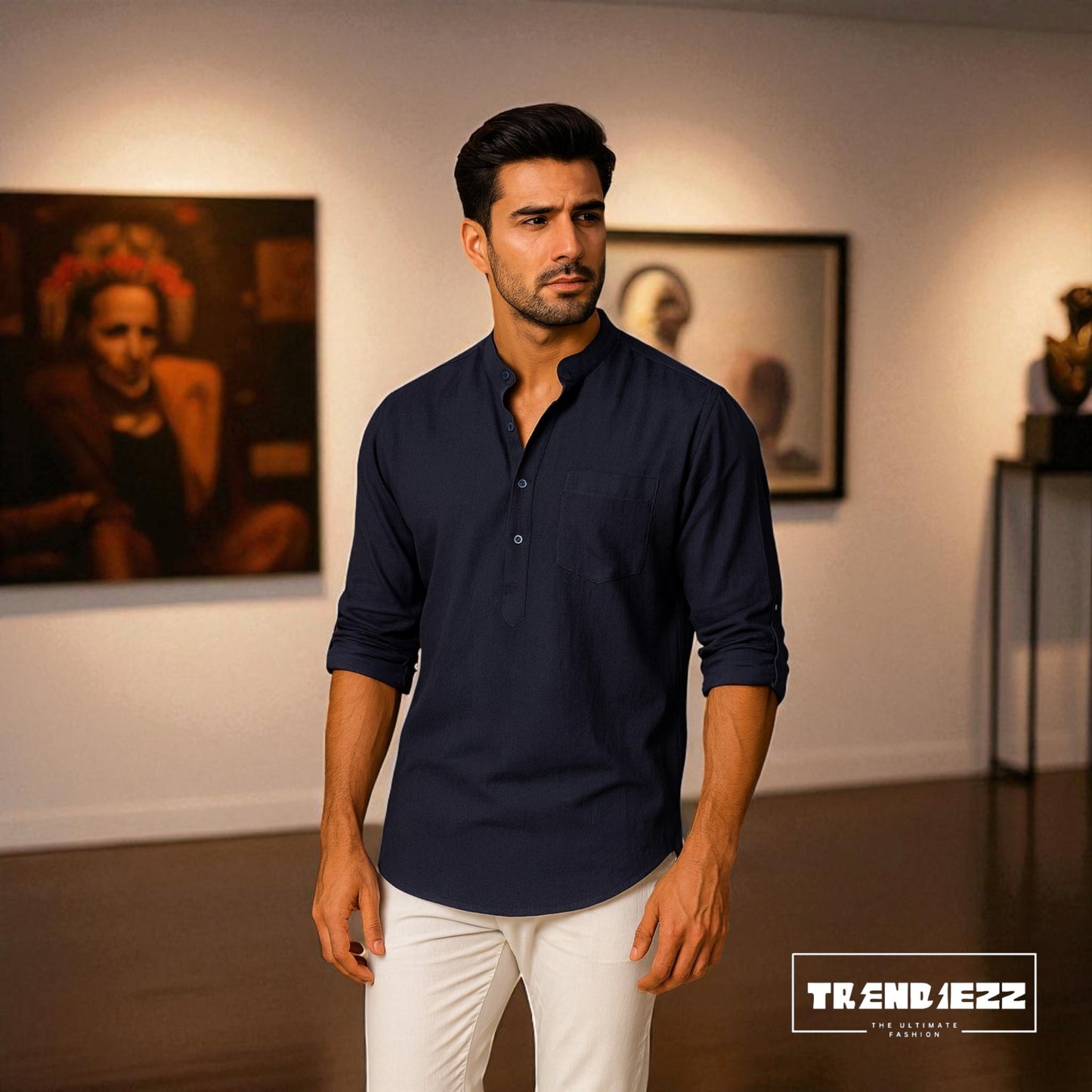 Luxury Full Sleeve Katua - Navy Blue