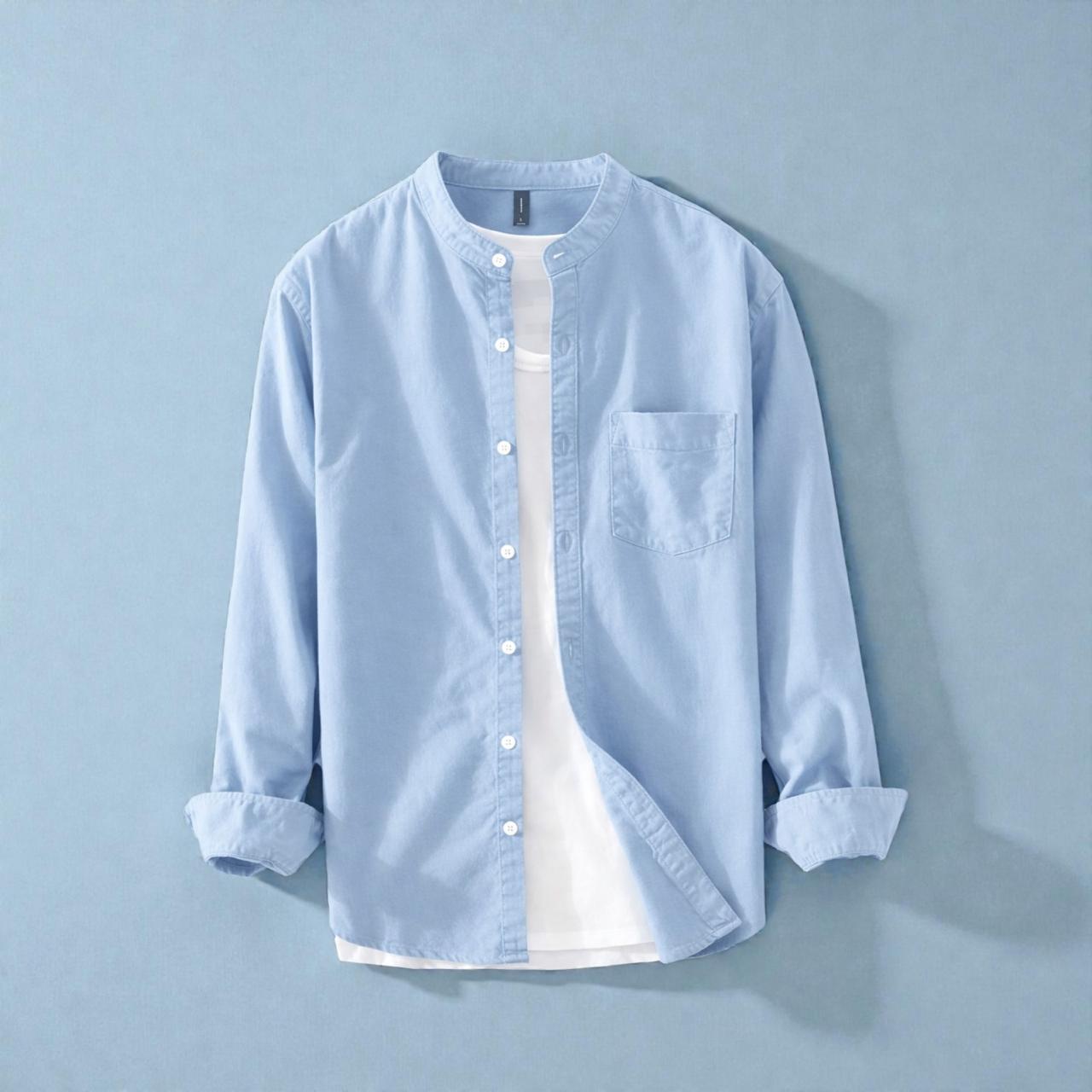 Bend collar full sleeve casual shirt - Light Sky
