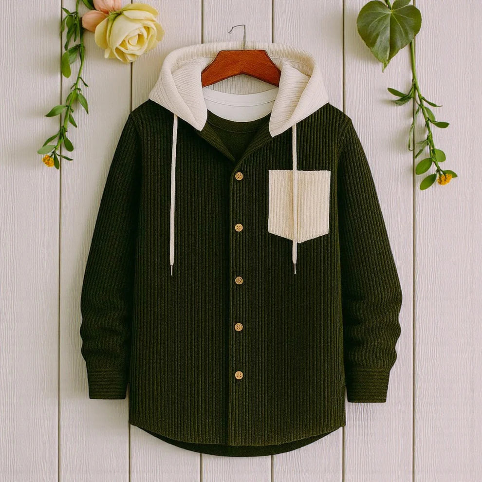 Men's Jackets Corduroy Hooded Shirt - Olive