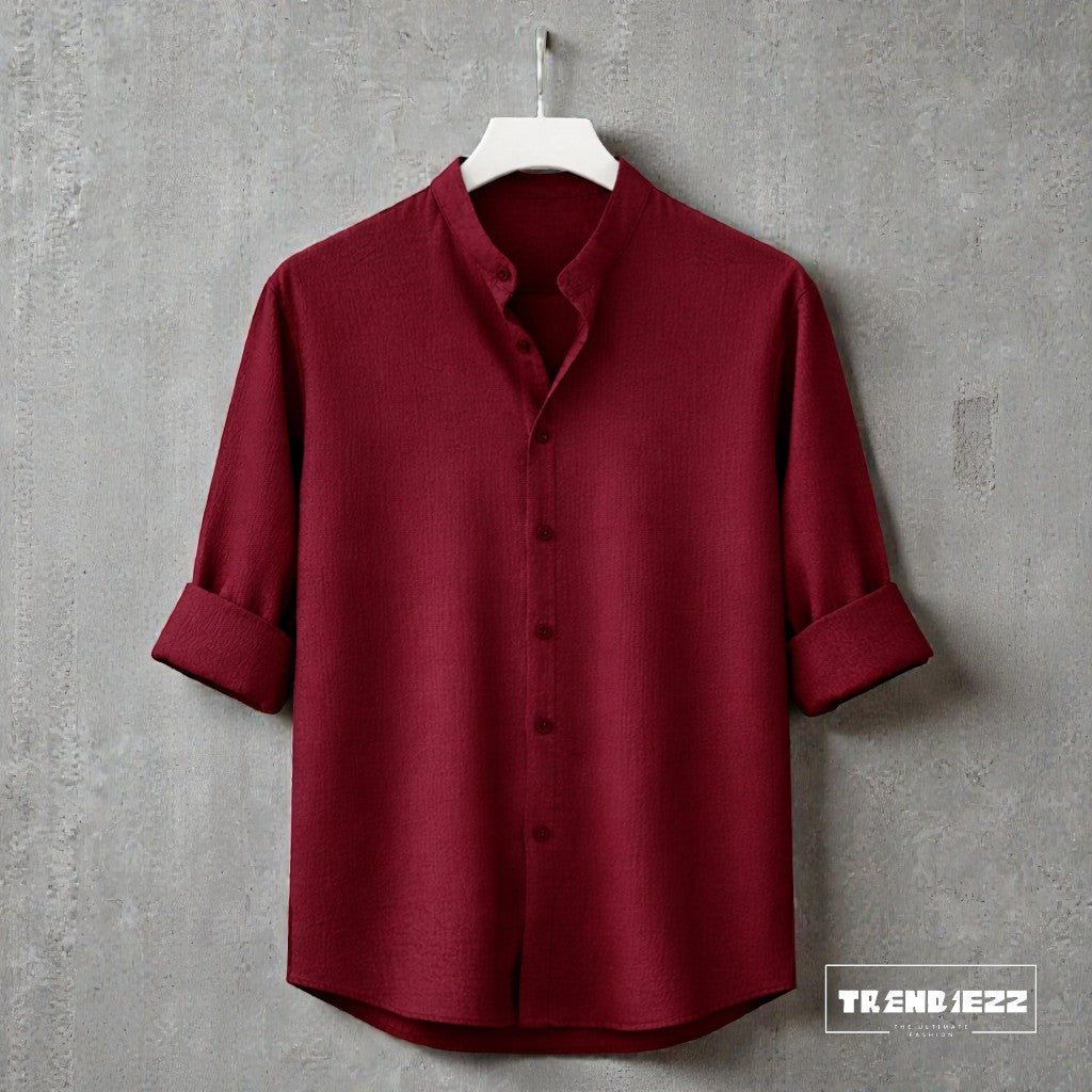 Bend Collar Zafran Full Sleeve Shirt - Maroon