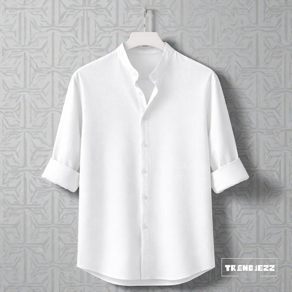 Bend Collar Zafran Full Sleeve Shirt - White