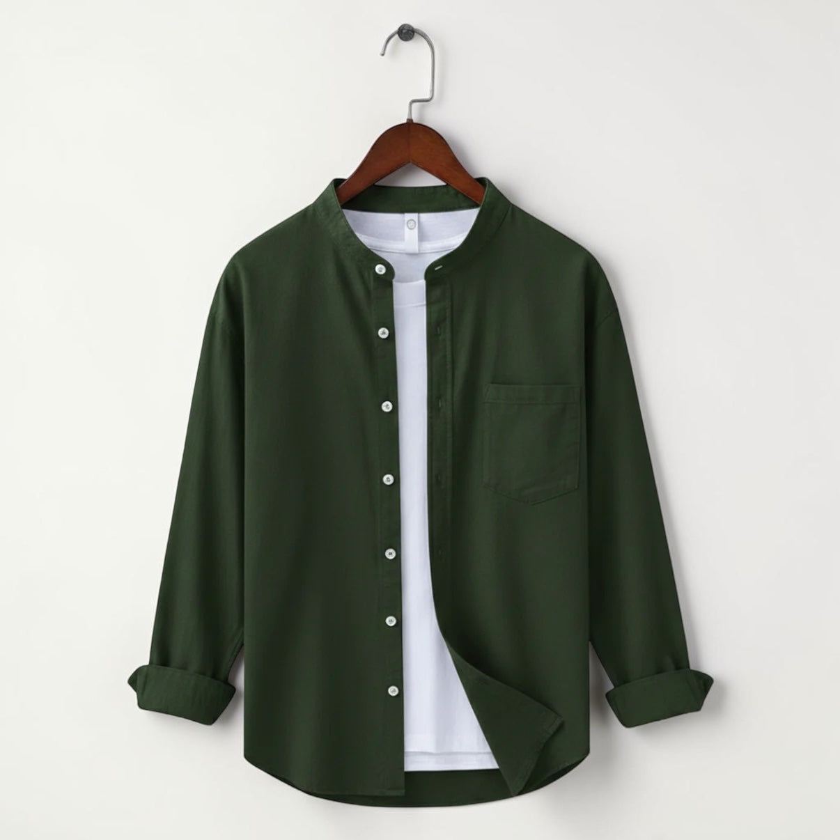 Bend collar full sleeve casual shirt - Green