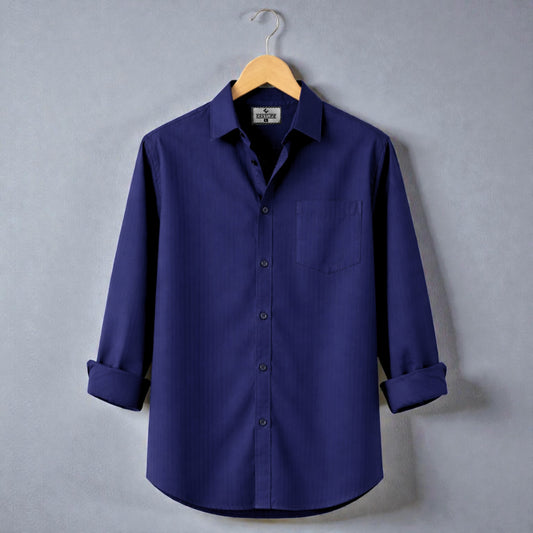 Fine Cotton Long Sleeve Stripe Shirt - Navy