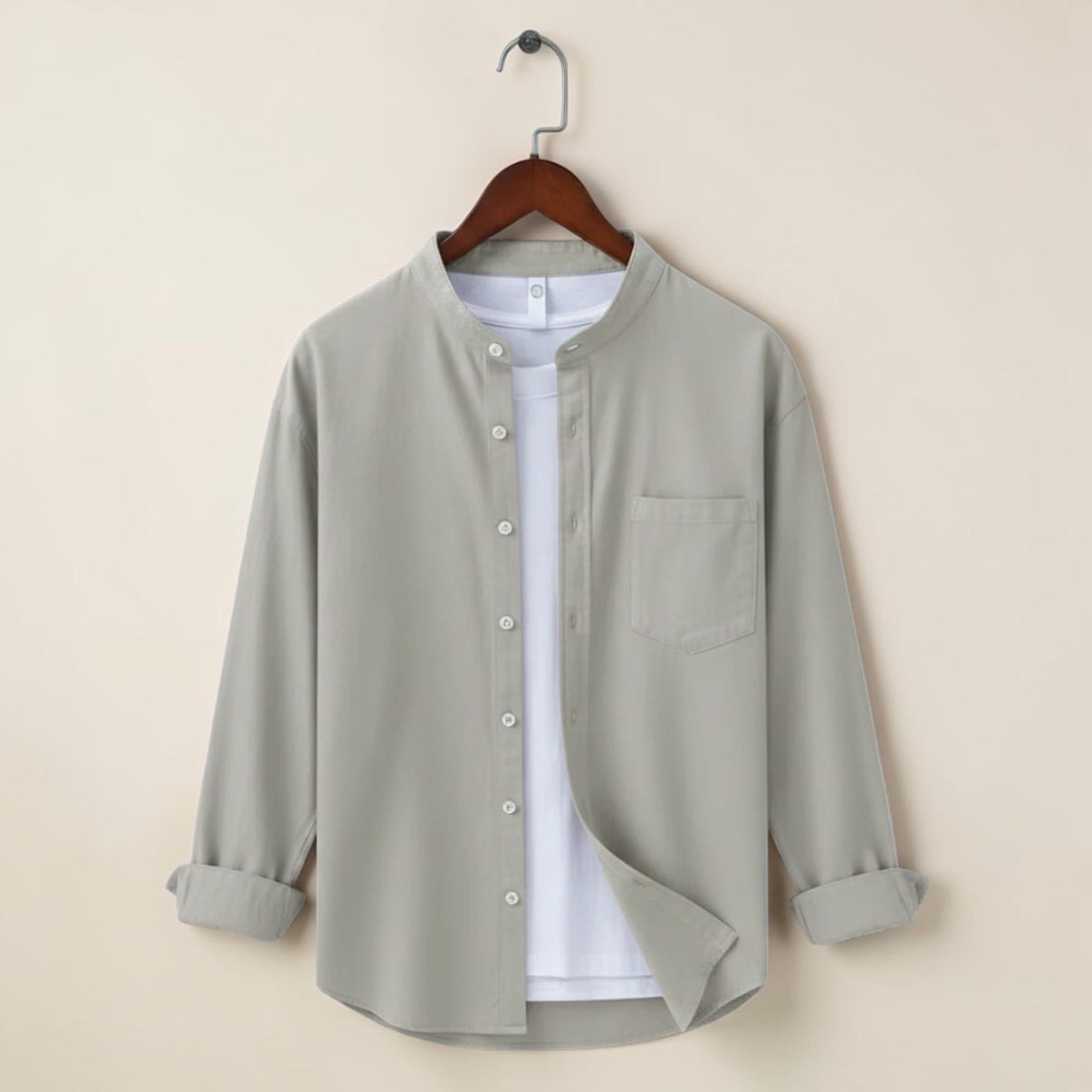 Bend Collar Full Sleeve Casual Shirt -Light ash