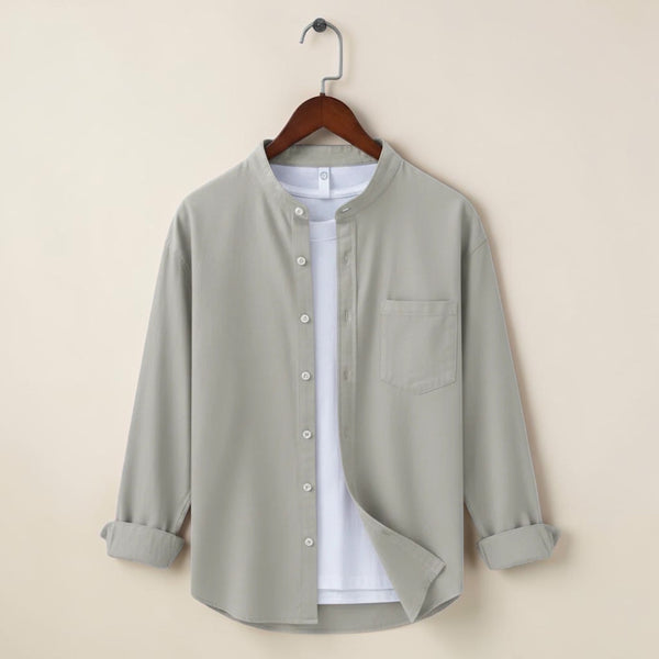 Bend Collar Full Sleeve Casual Shirt -Light ash