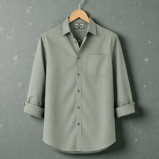 Fine Cotton Long Sleeve Stripe Shirt -Sea Green