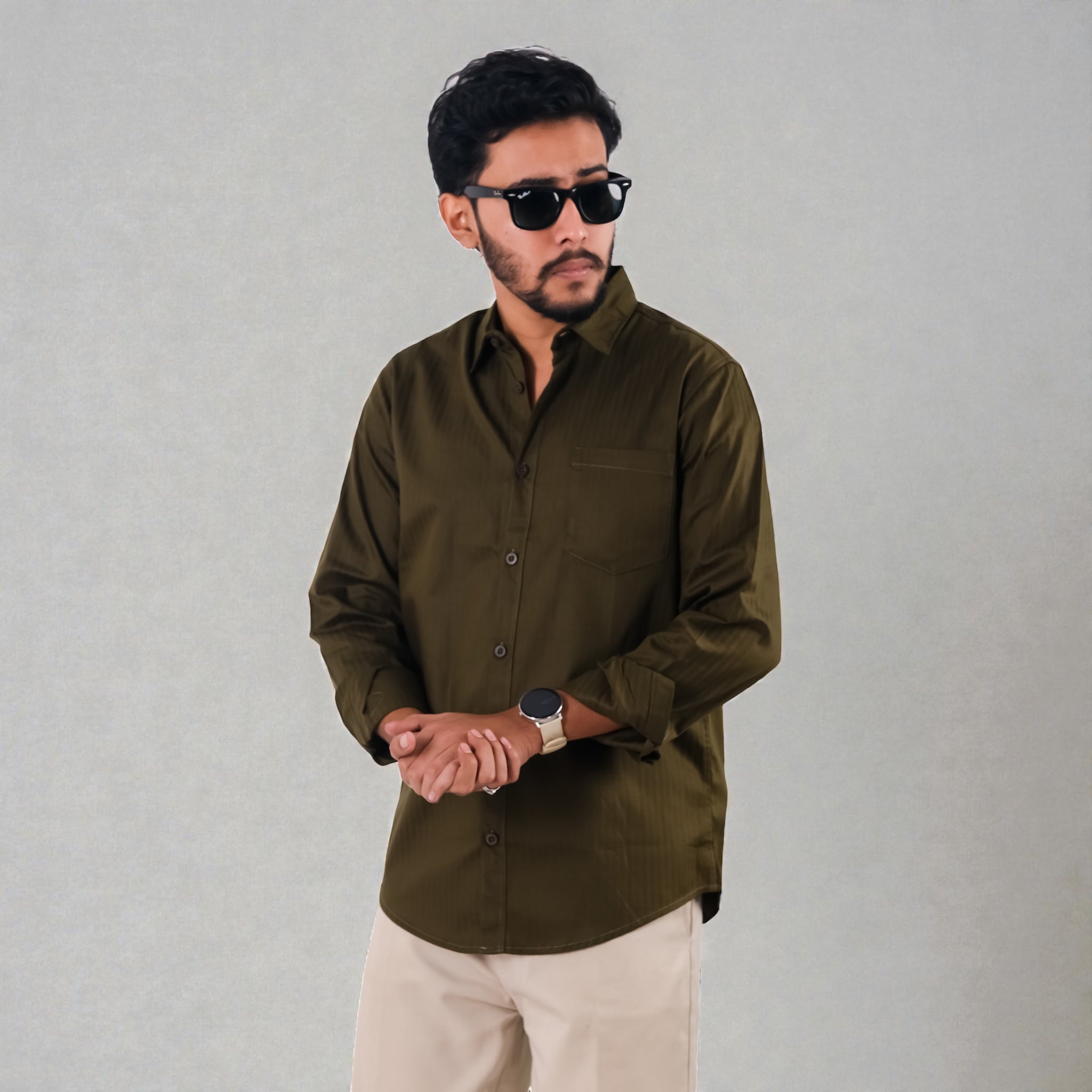 Fine Cotton Stripe Shirt – Olive