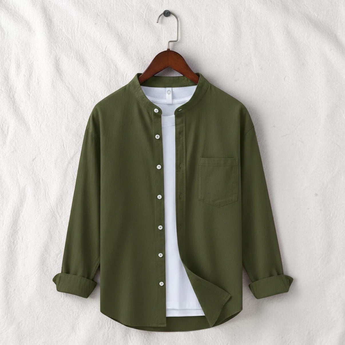 Bend collar full sleeve casual shirt - Olive