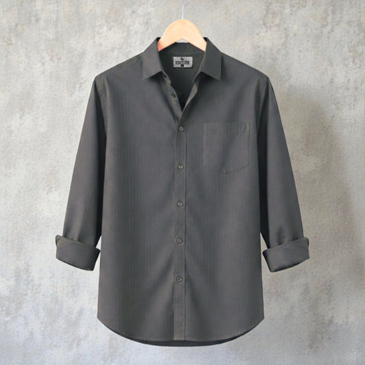 Fine Cotton Long Sleeve Stripe Shirt - Charcoal Grey