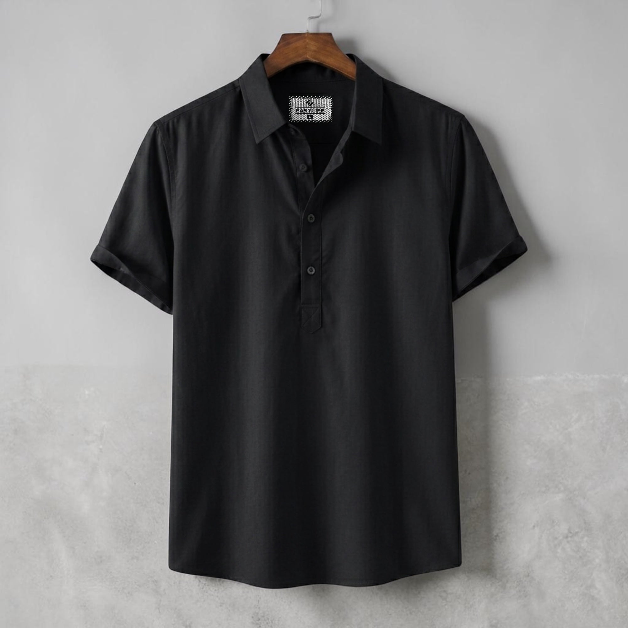 Premium Half Sleeve Cotton Katua - Black