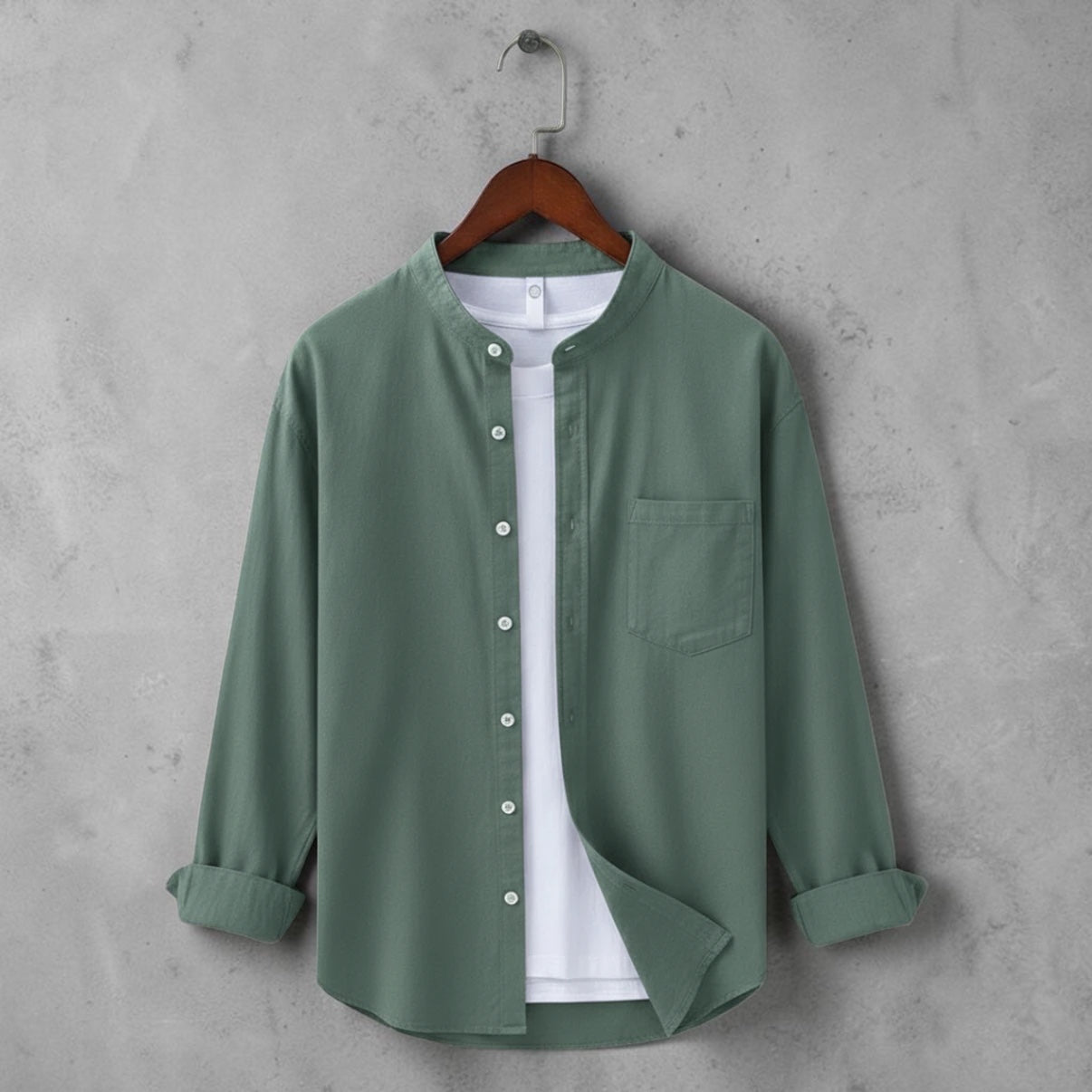 Bend collar full sleeve casual shirt - See Green