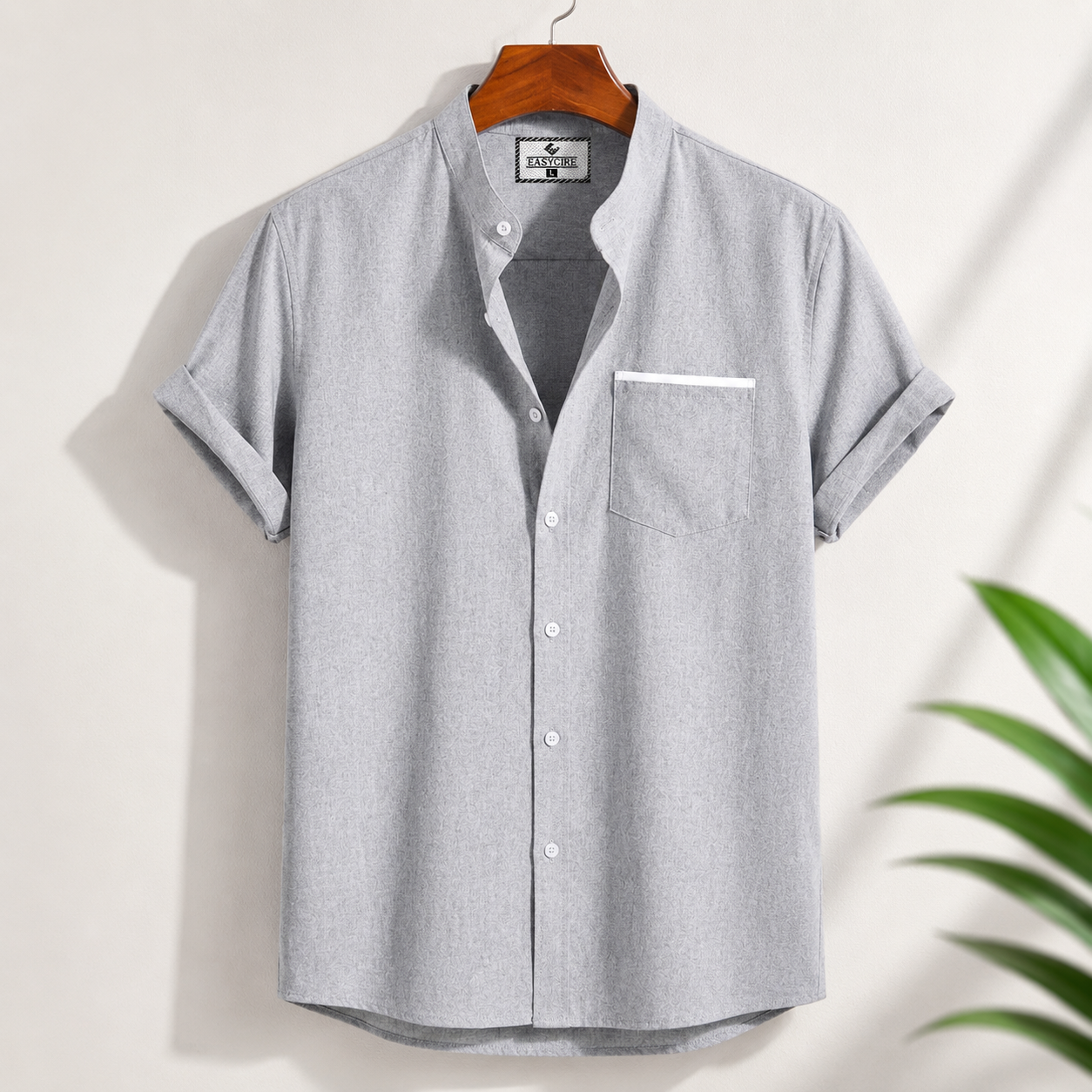 Bend Collar Stripe Pocket Shirt - Ash