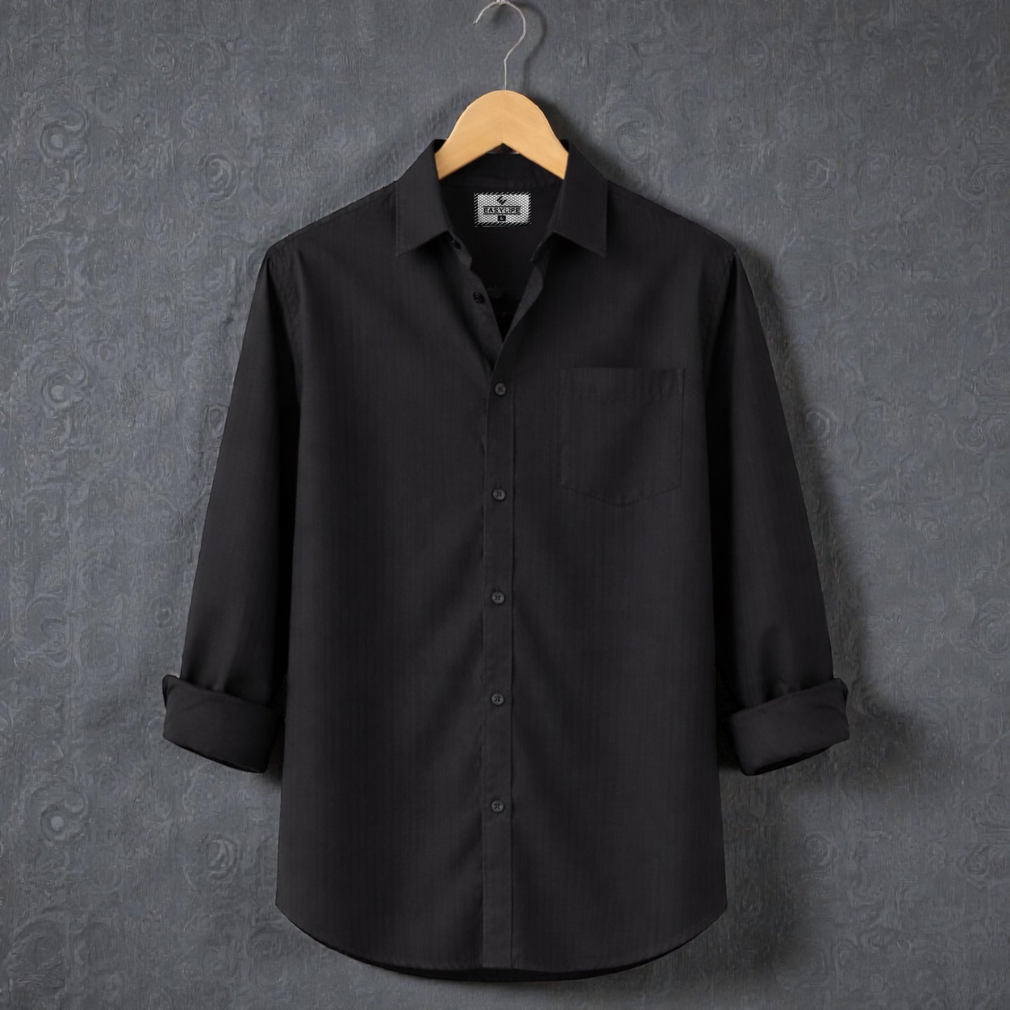 Fine Cotton Long Sleeve Stripe Shirt - Black