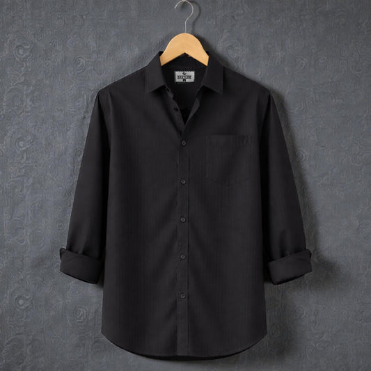 Fine Cotton Long Sleeve Stripe Shirt - Black