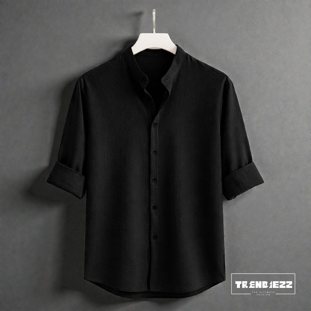 Bend Collar Zafran Full Sleeve Shirt - Black