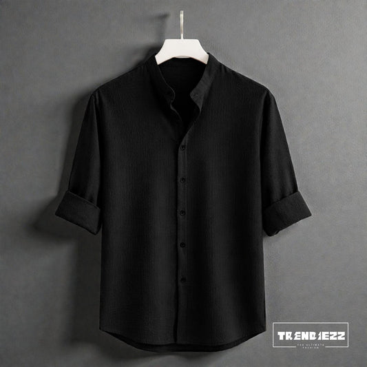 Bend Collar Zafran Full Sleeve Shirt - Black