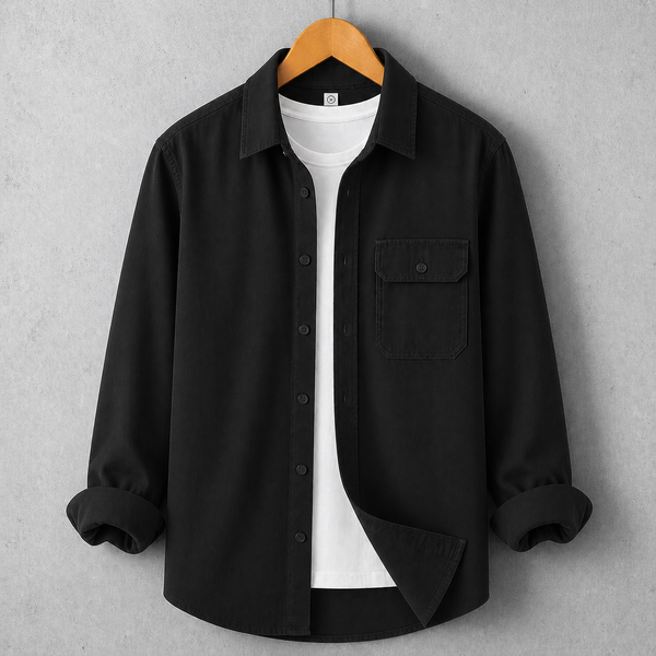 Single Pocket Casual Shirt - Pure Black