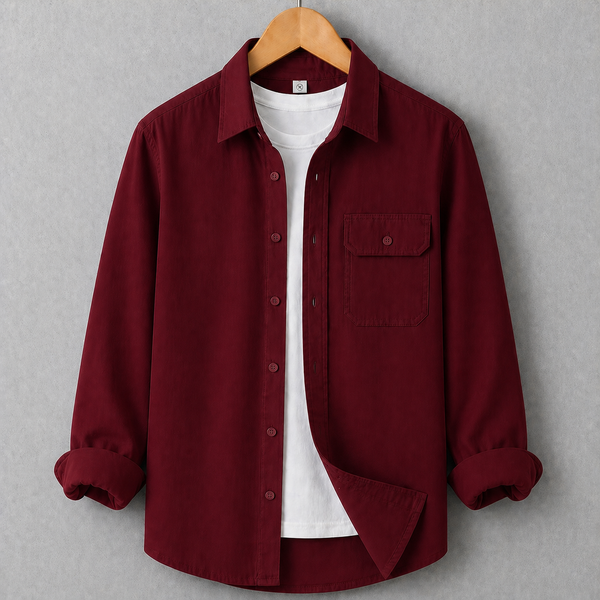 Single Pocket Casual Shirt - Men's Maroon