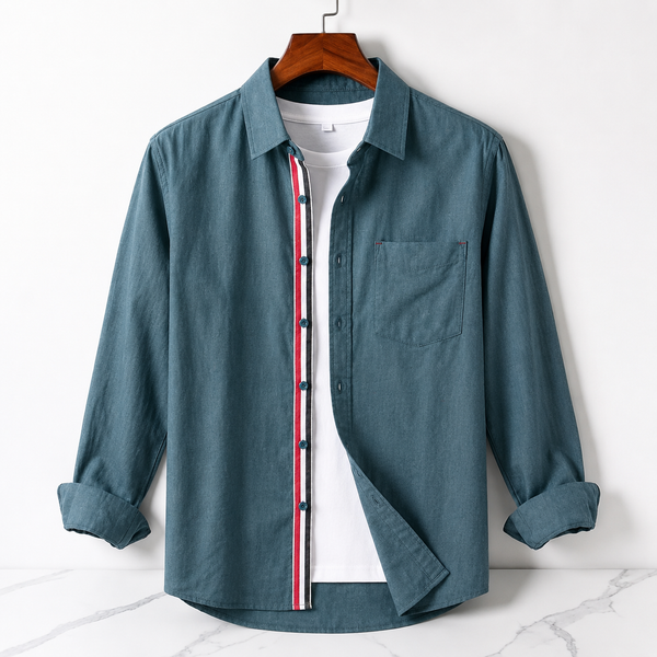 Contrast Placket Full Sleeve Shirt - Steel Blue