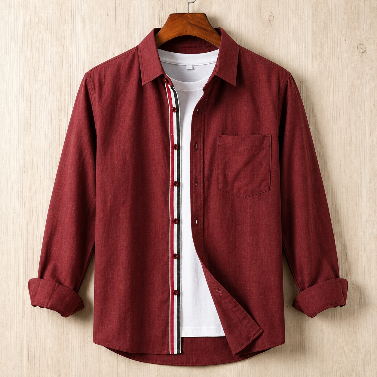 Contrast Placket Full Sleeve Shirt - Maroon