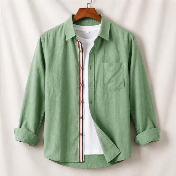 Contrast Placket Full Sleeve Shirt - Sage Green