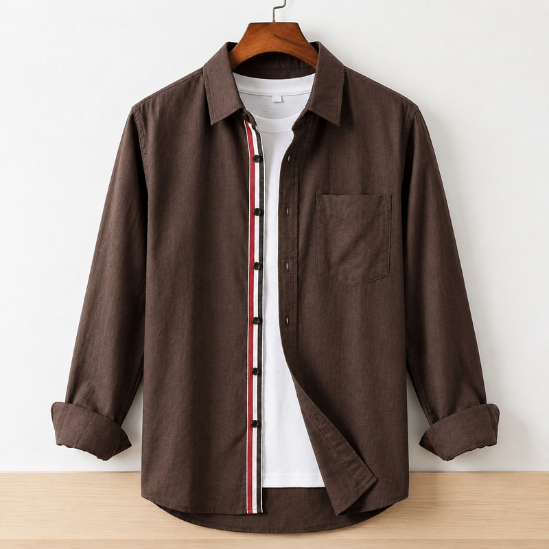 Contrast Placket Full Sleeve Shirt - Chocolate