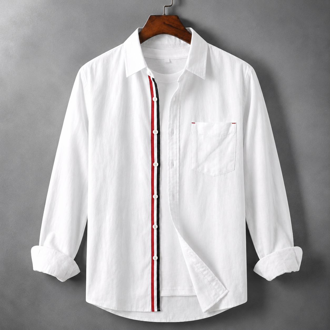 Contrast Placket Full Sleeve Shirt - White