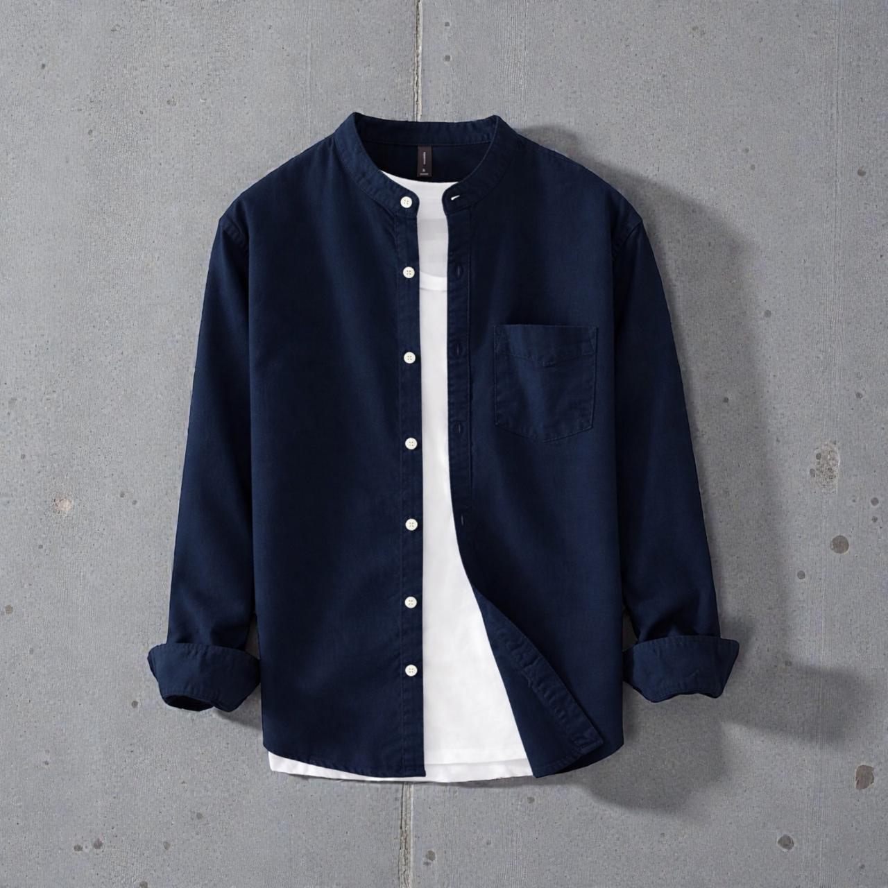 Bend collar full sleeve casual shirt - Blue