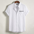 Bend Collar Stripe Pocket Shirt - White