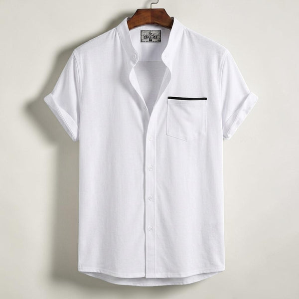 Bend Collar Stripe Pocket Shirt - White