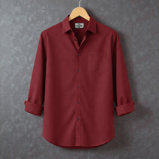 Fine Cotton Long Sleeve Stripe Shirt - Maroon