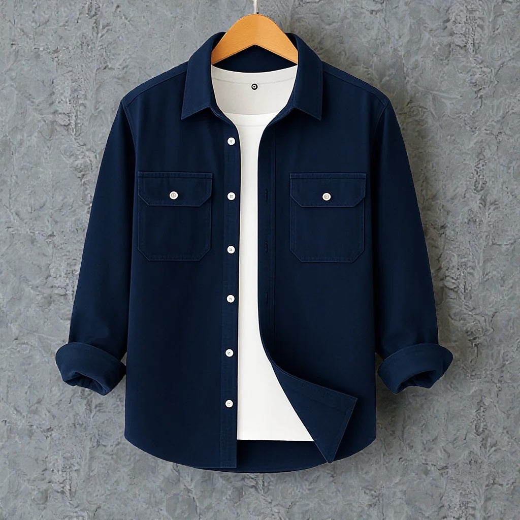 Full Sleeve Casual Shirt For Men - Navy Blue