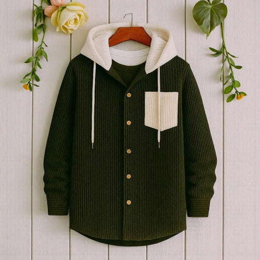 Men's Jackets Corduroy Hooded Shirt - Olive