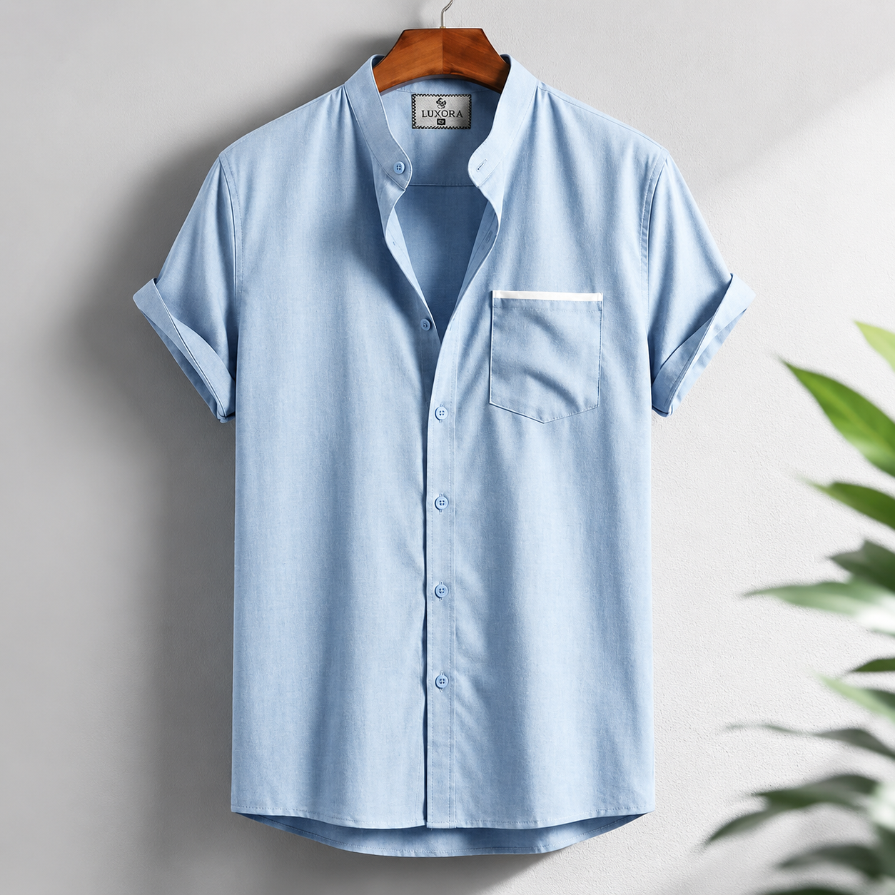 Bend Collar Stripe Pocket Shirt - Sky