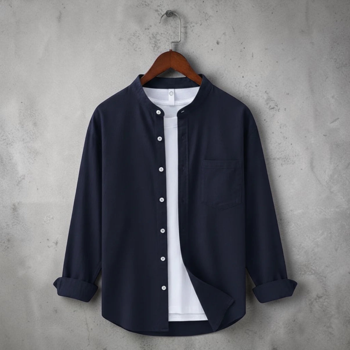 Bend collar full sleeve casual shirt - Blue