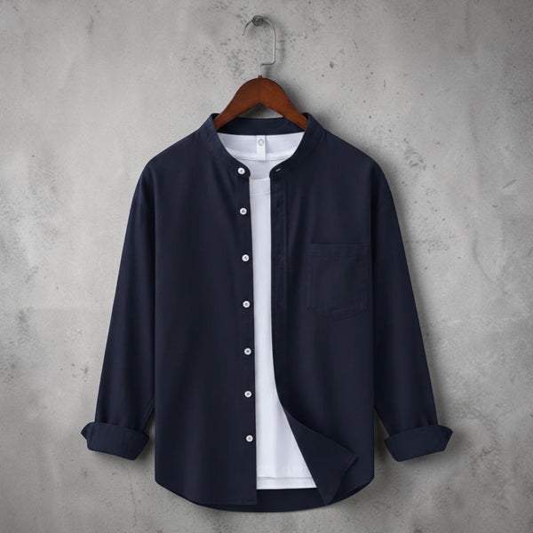 Bend collar full sleeve casual shirt - Blue