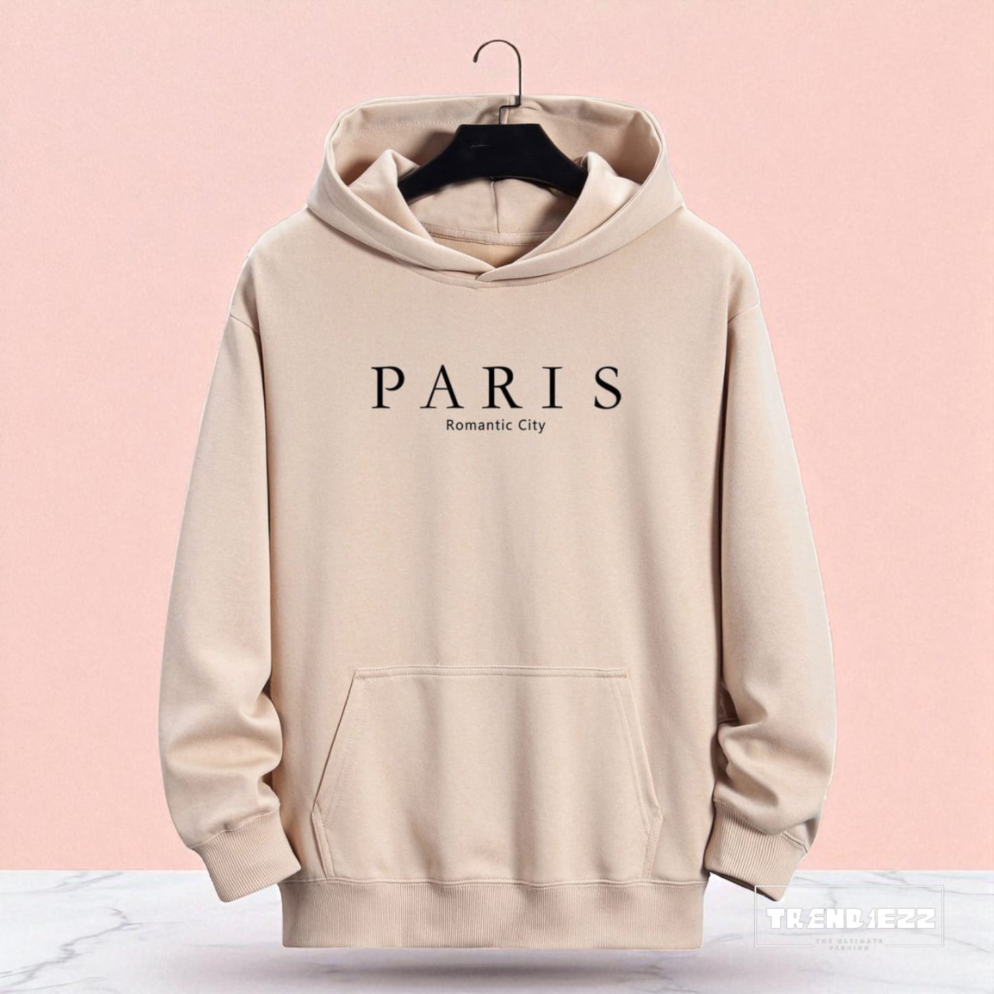 Men's Basic PARIS Pattern Hoodie - Cream