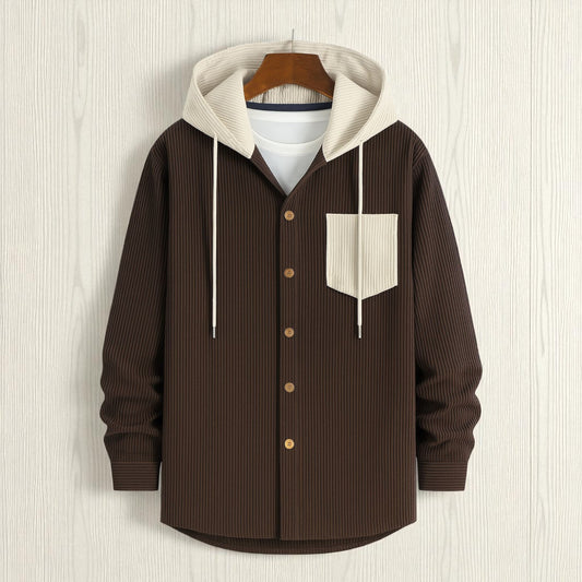 Men's Jackets Corduroy Hooded Shirt - Dark Chocolate