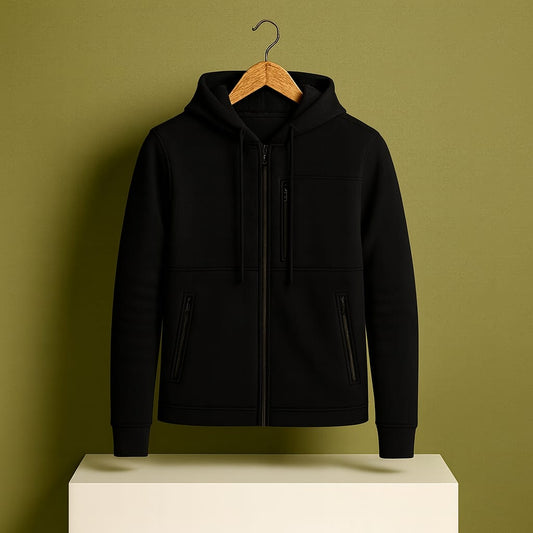 Men's Arms Full Zip Hooded Jacket - Pure Black