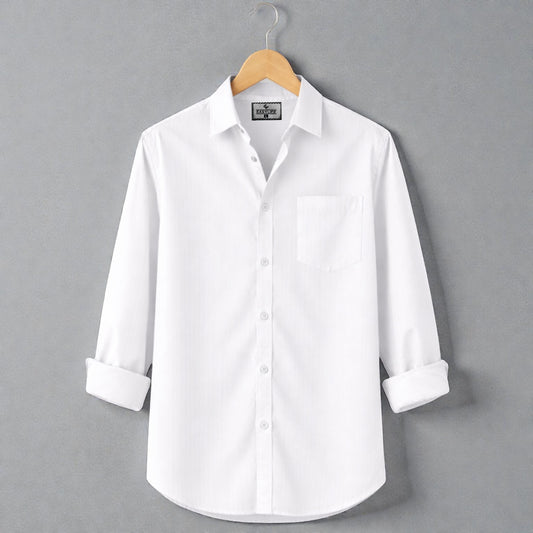 Fine Cotton Long Sleeve Stripe Shirt - White