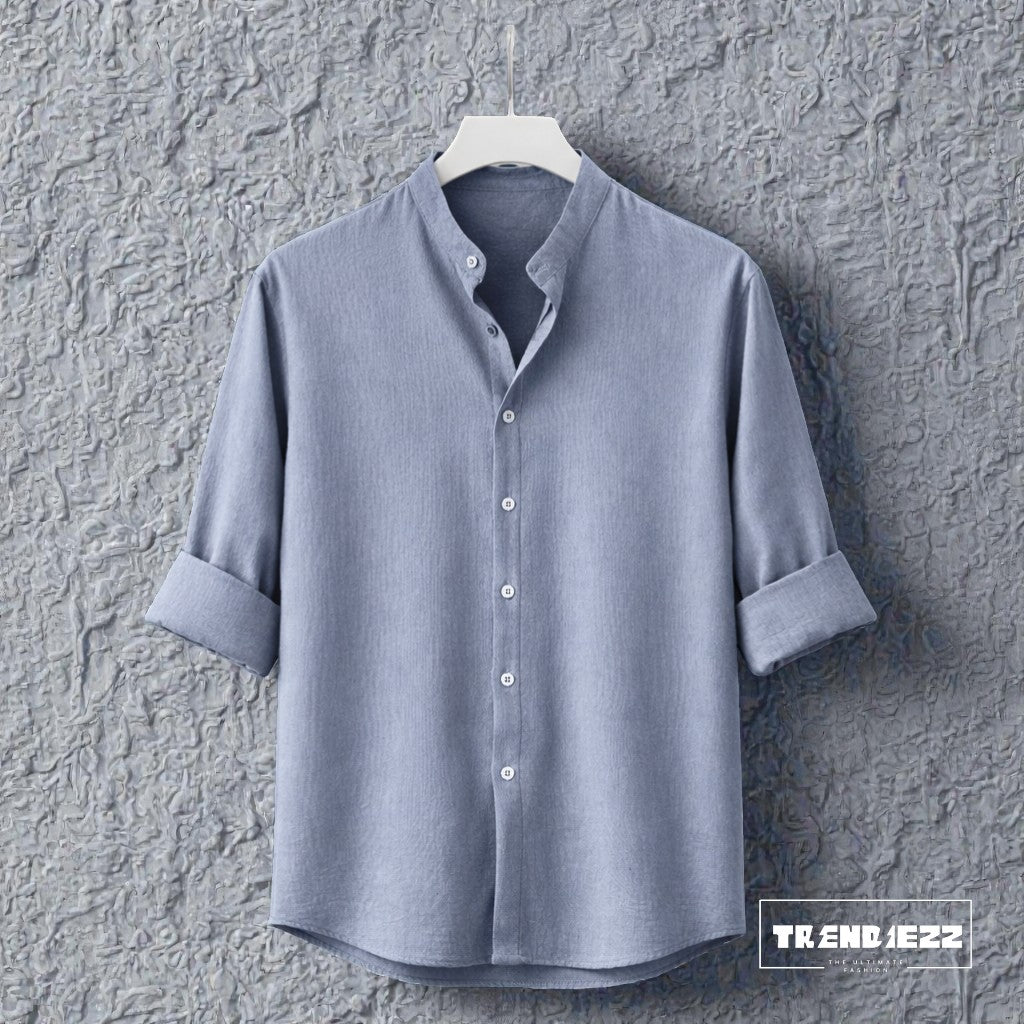 Bend Collar Zafran Full Sleeve Shirt - Ash