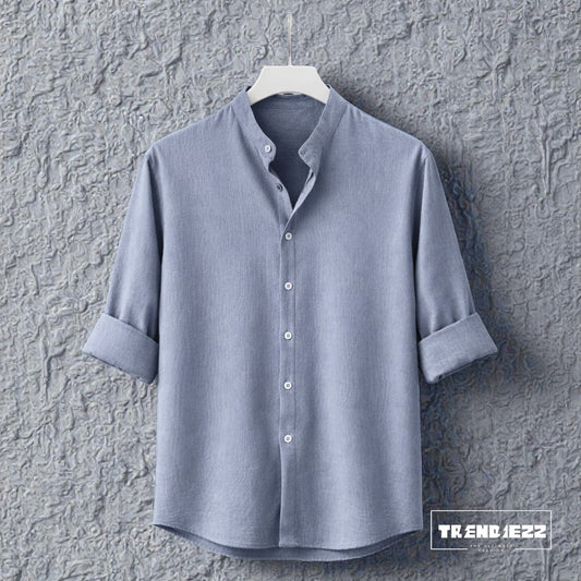 Bend Collar Zafran Full Sleeve Shirt - Ash