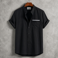 Bend Collar Stripe Pocket Shirt - Black