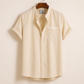 Bend Collar Stripe Pocket Shirt - Cream