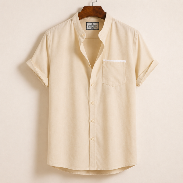 Bend Collar Stripe Pocket Shirt - Cream