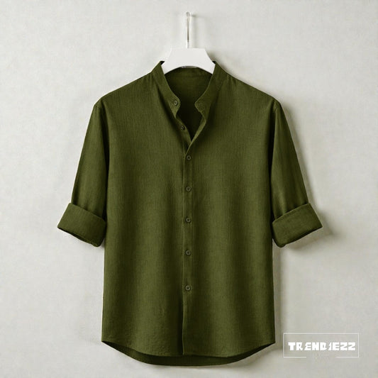 Bend Collar Zafran Full Sleeve Shirt - Olive