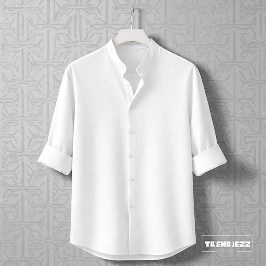 Bend Collar Zafran Full Sleeve Shirt - White
